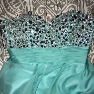 aqua blue dance dress sparkly strapless